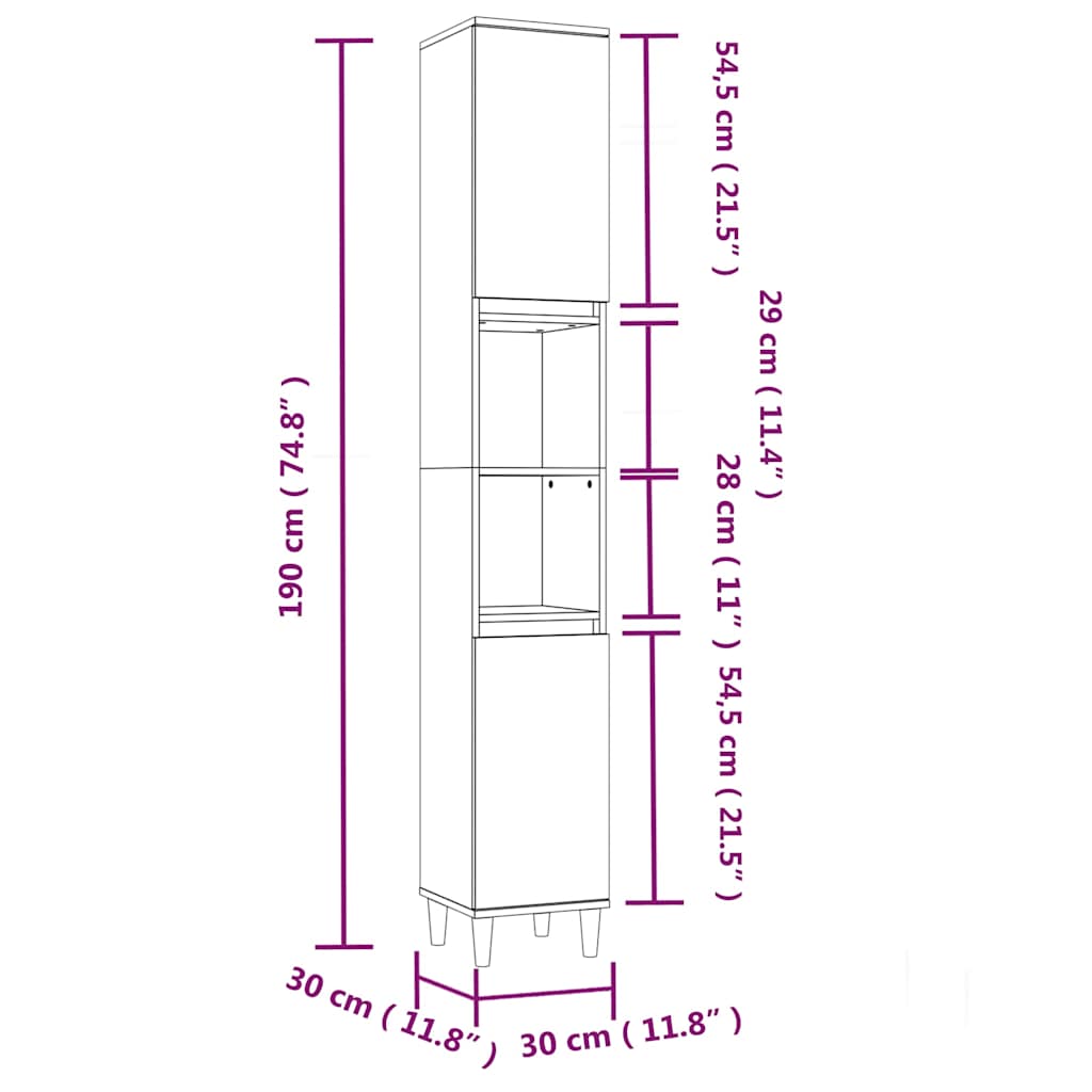Bathroom Cabinet White 30x30x190 cm Engineered Wood