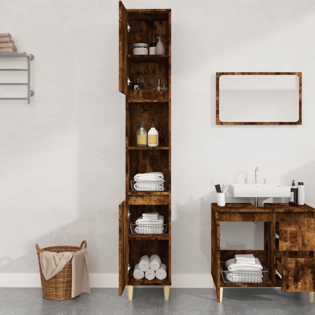 vidaXL Bathroom Cabinet Smoked Oak 30x30x190 cm Engineered Wood