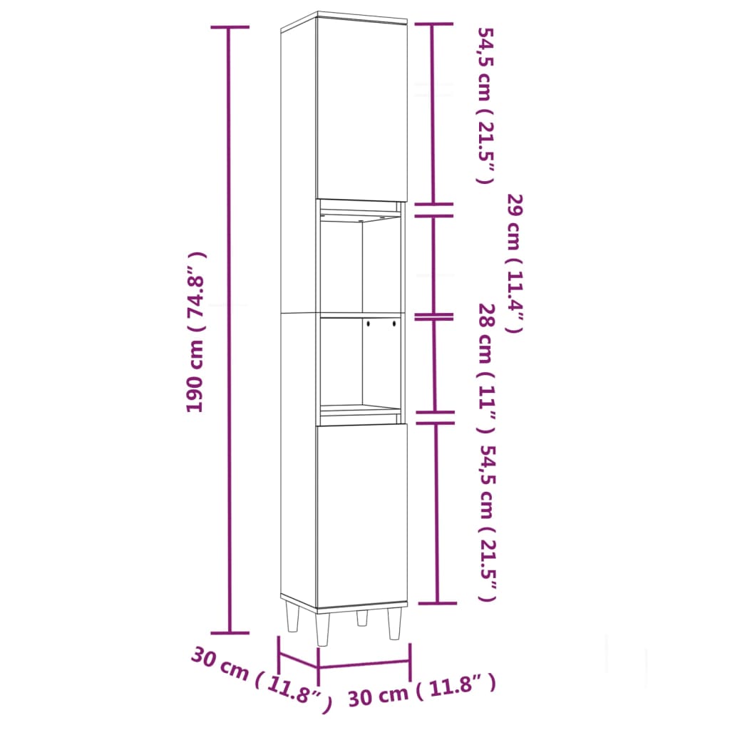 vidaXL Bathroom Cabinet Smoked Oak 30x30x190 cm Engineered Wood