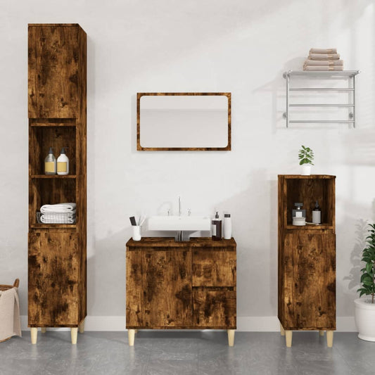 vidaXL Bathroom Cabinet Smoked Oak 30x30x190 cm Engineered Wood