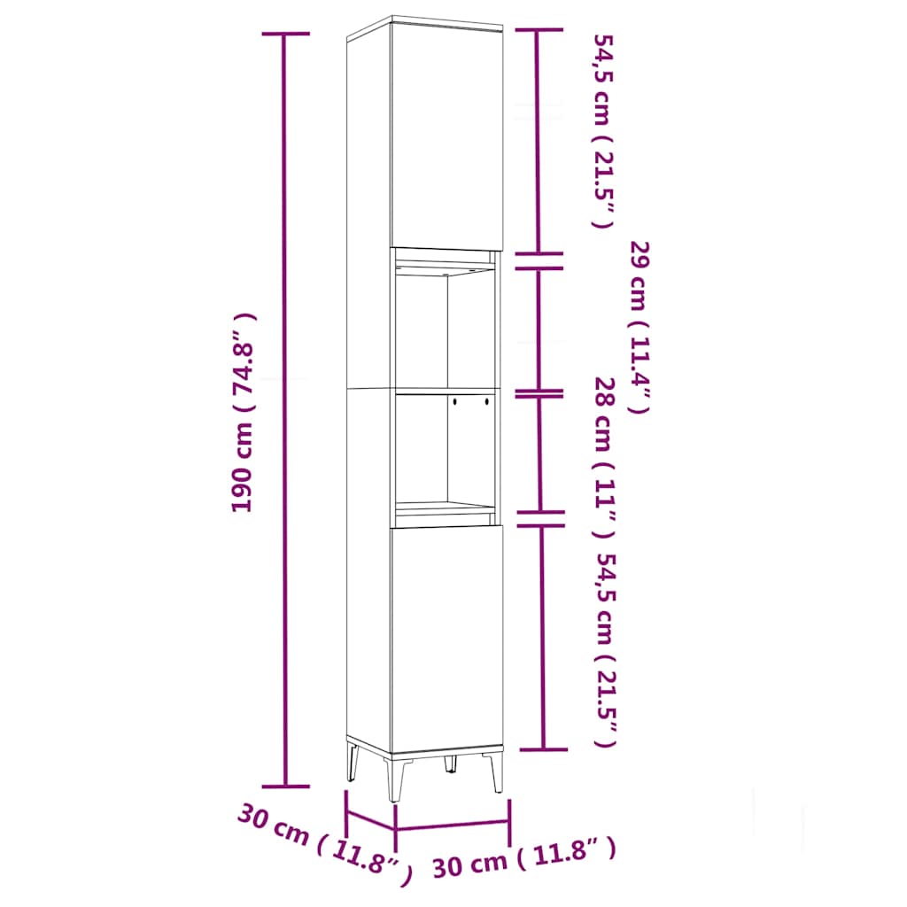 Bathroom Cabinet Concrete Grey 30x30x190 cm Engineered Wood