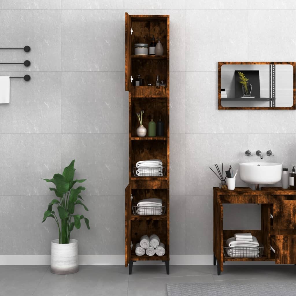 vidaXL Bathroom Cabinet Smoked Oak 30x30x190 cm Engineered Wood