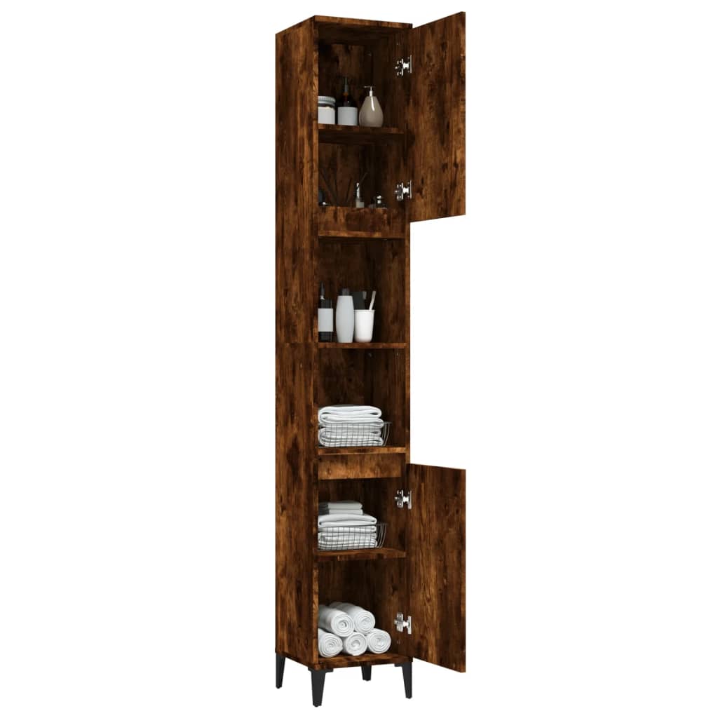 vidaXL Bathroom Cabinet Smoked Oak 30x30x190 cm Engineered Wood