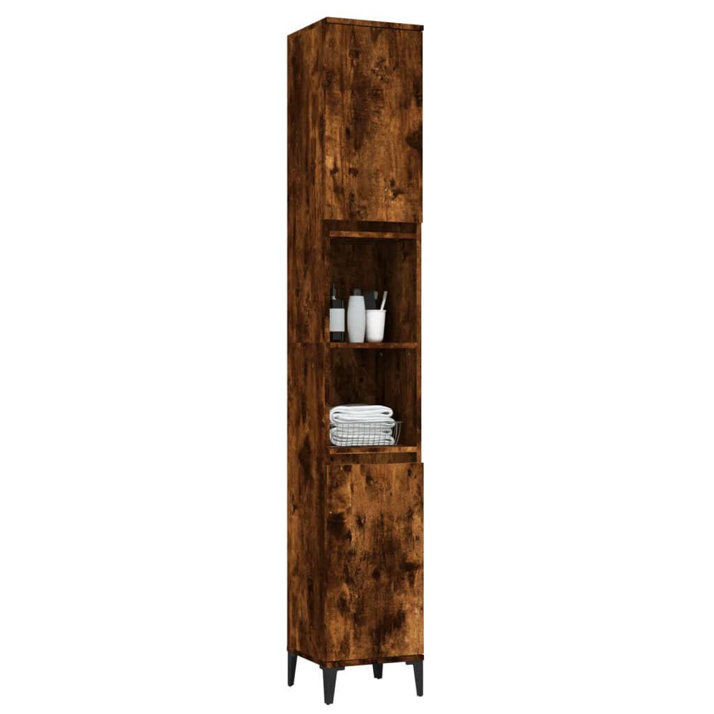 vidaXL Bathroom Cabinet Smoked Oak 30x30x190 cm Engineered Wood