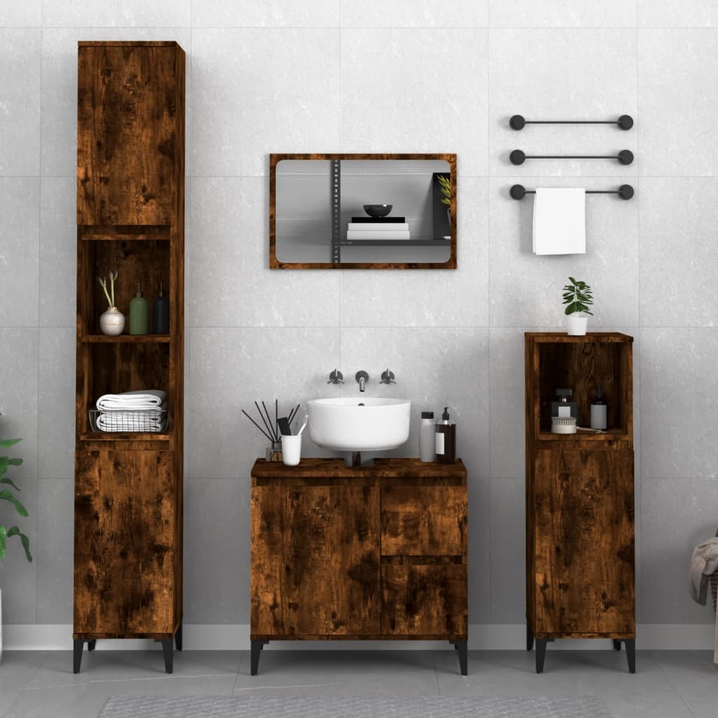 vidaXL Bathroom Cabinet Smoked Oak 30x30x190 cm Engineered Wood