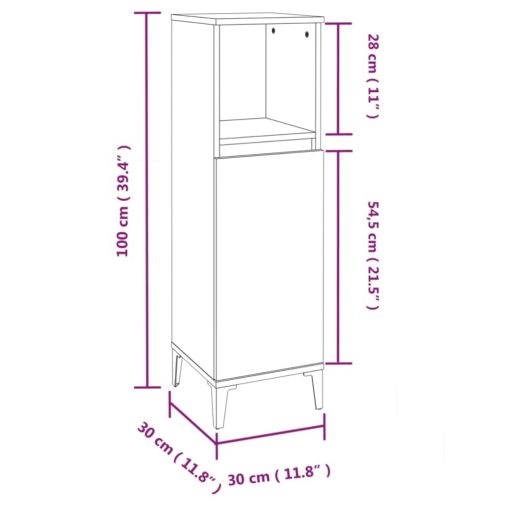 vidaXL Bathroom Cabinet Concrete Grey 30x30x100 cm Engineered Wood