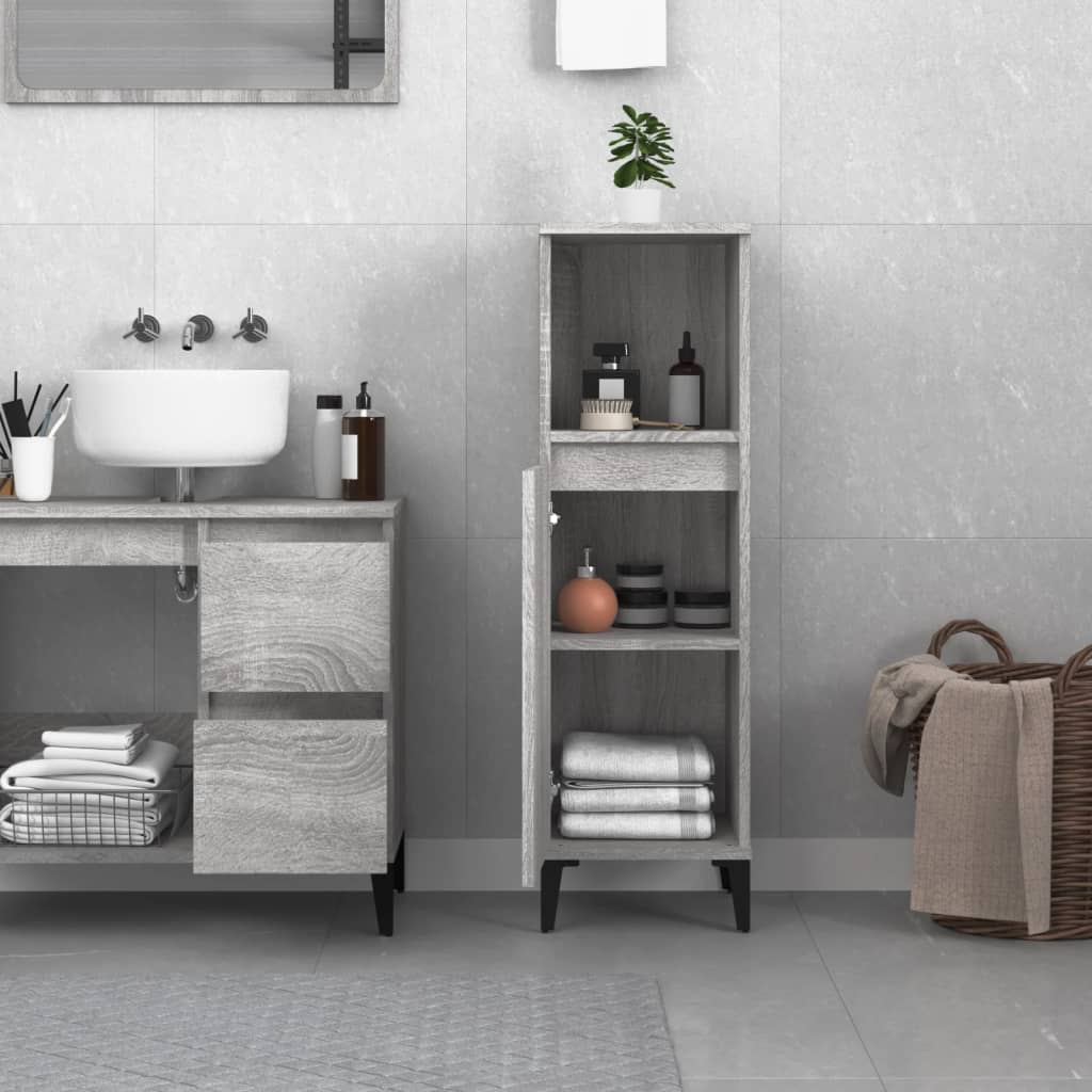 vidaXL Bathroom Cabinet Grey Sonoma 30x30x100 cm Engineered Wood