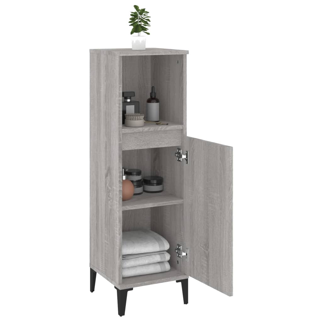 vidaXL Bathroom Cabinet Grey Sonoma 30x30x100 cm Engineered Wood