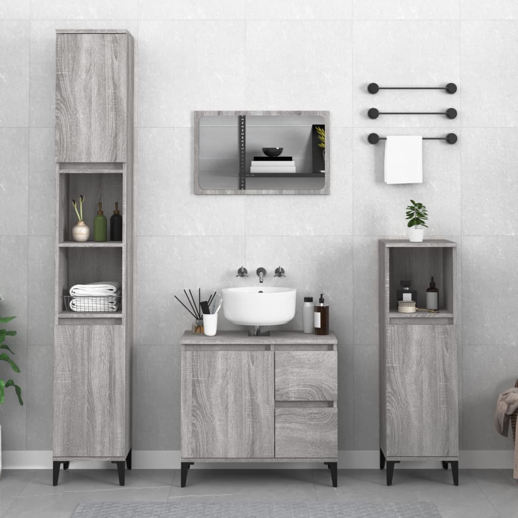 vidaXL Bathroom Cabinet Grey Sonoma 30x30x100 cm Engineered Wood