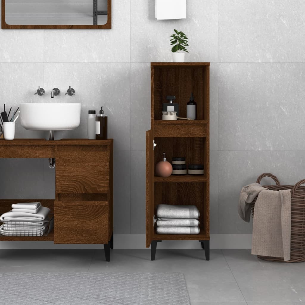 vidaXL Bathroom Cabinet Brown Oak 30x30x100 cm Engineered Wood