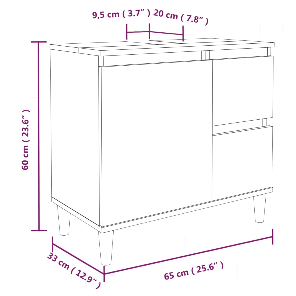 vidaXL Bathroom Cabinet Smoked Oak 65x33x60 cm Engineered Wood