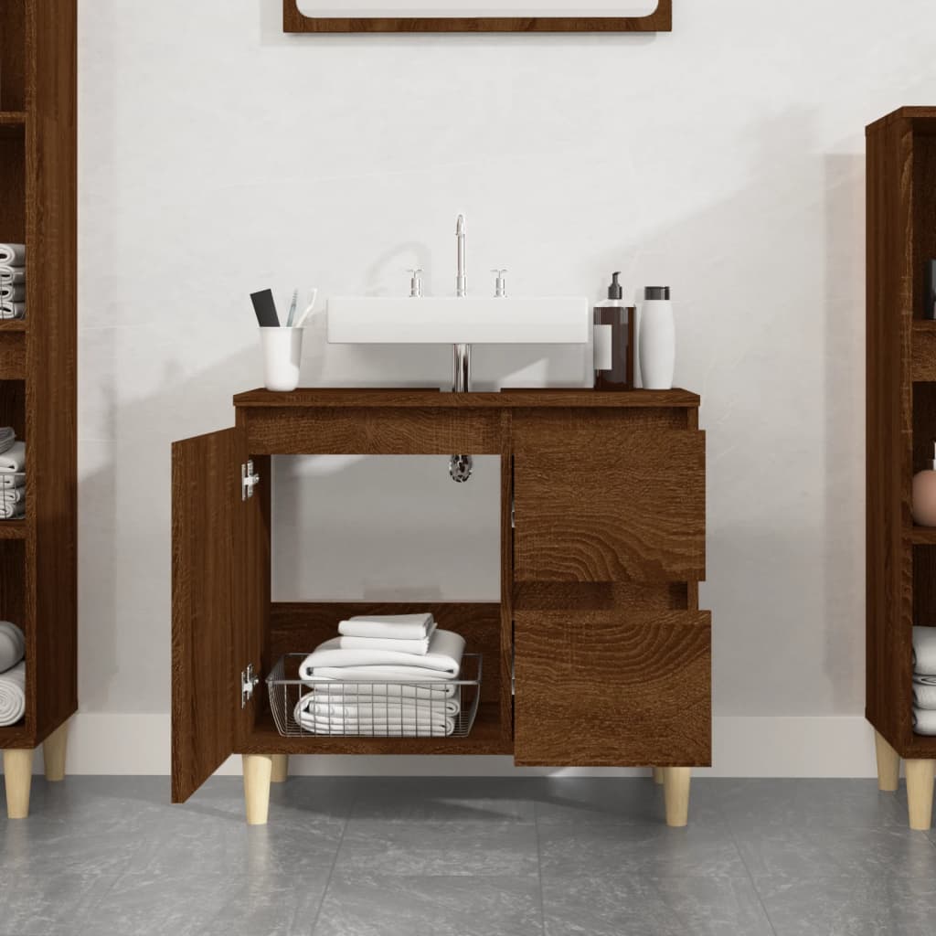 vidaXL Bathroom Cabinet Brown Oak 65x33x60 cm Engineered Wood