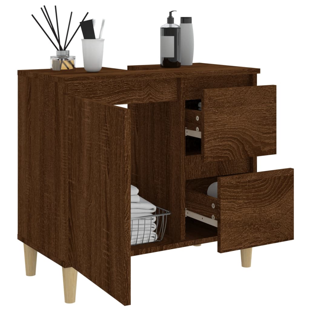 vidaXL Bathroom Cabinet Brown Oak 65x33x60 cm Engineered Wood