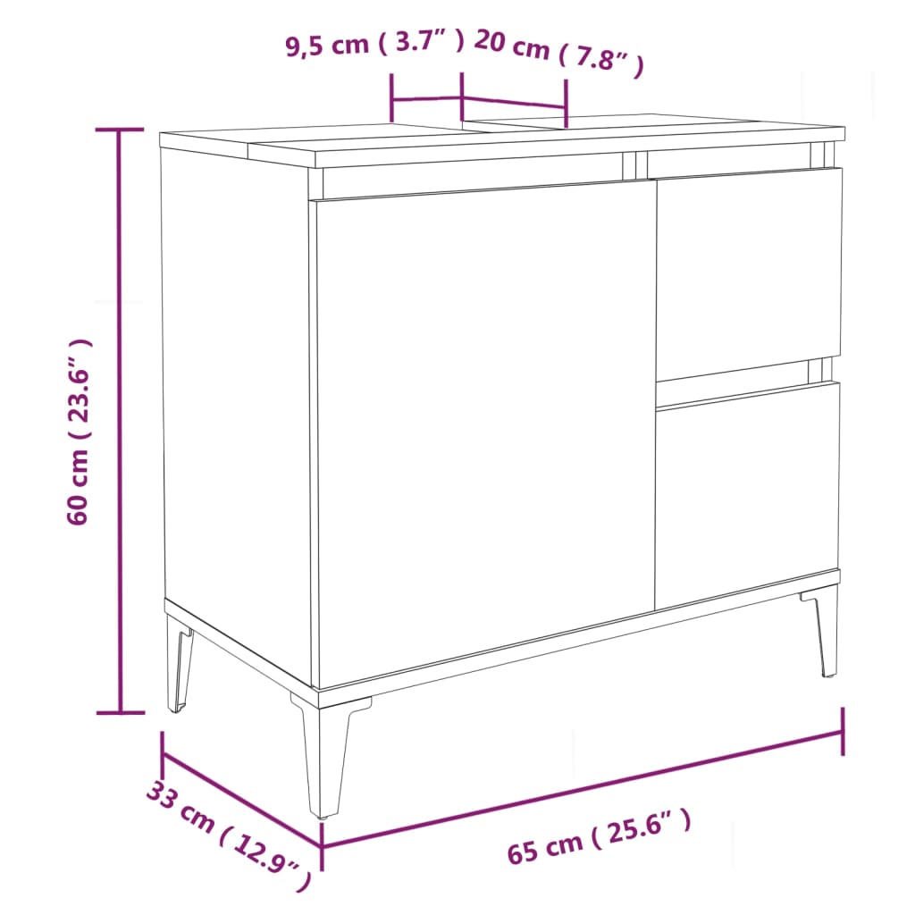 vidaXL Bathroom Cabinet White 65x33x60 cm Engineered Wood