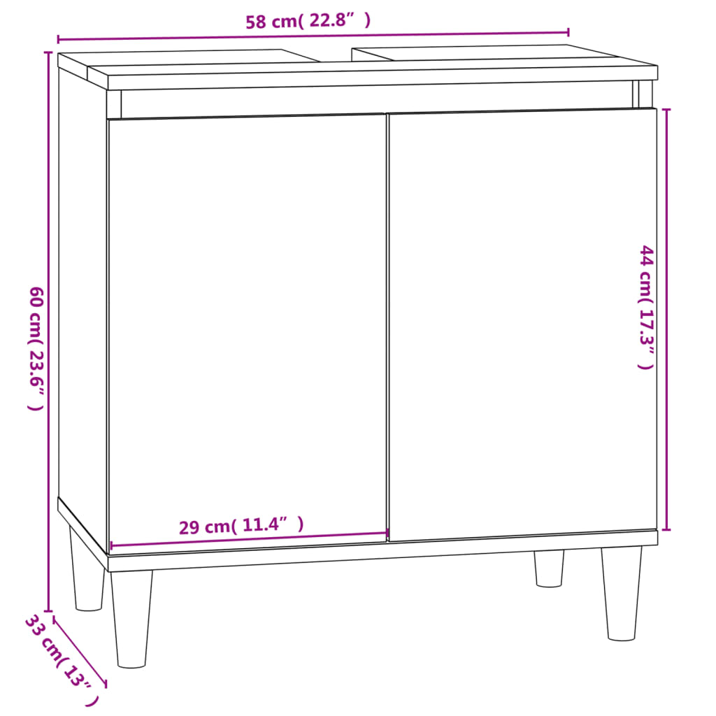 vidaXL Sink Cabinet Black 58x33x60 cm Engineered Wood