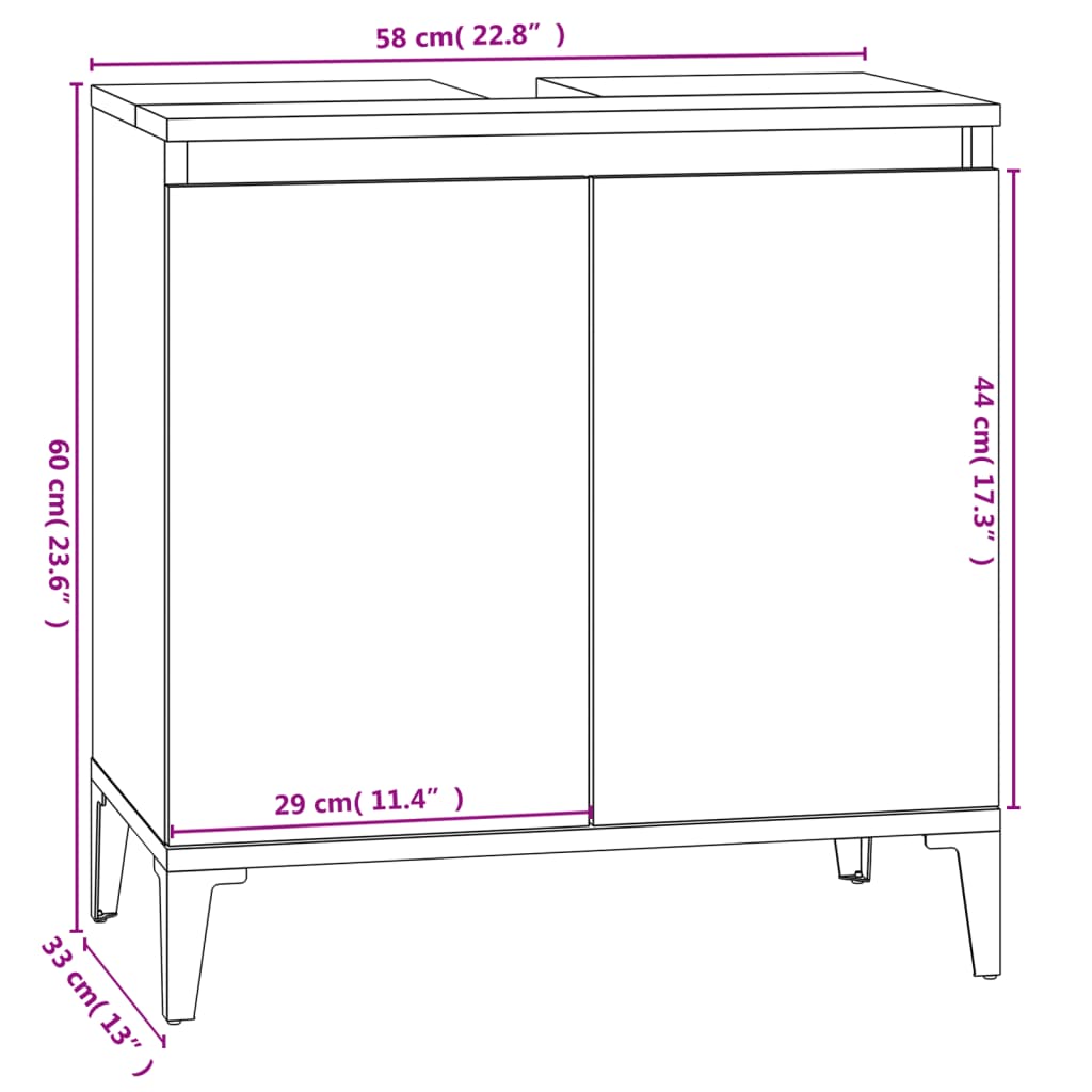 vidaXL Sink Cabinet Grey Sonoma 58x33x60 cm Engineered Wood