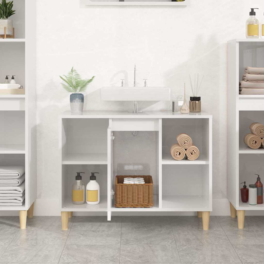 Sink Cabinet High Gloss White 80x33x60 cm Engineered Wood