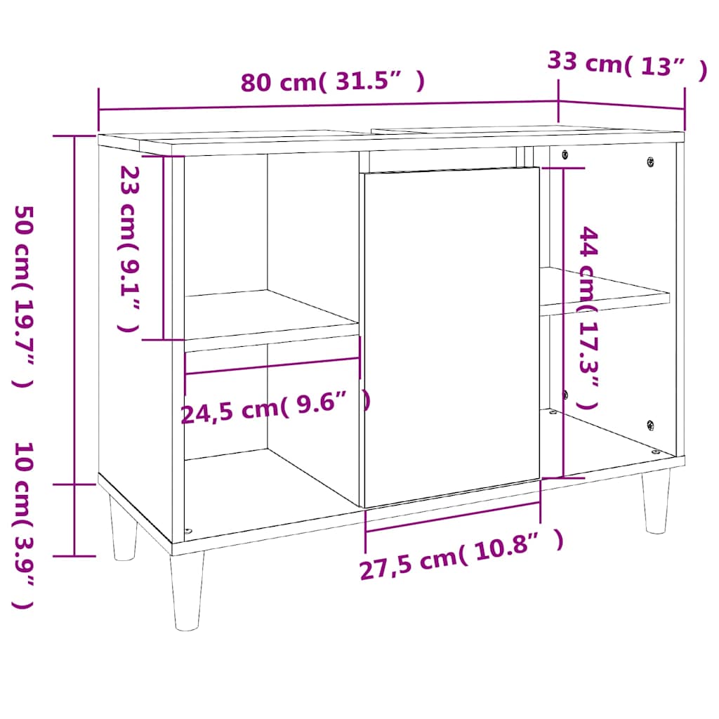 Sink Cabinet High Gloss White 80x33x60 cm Engineered Wood