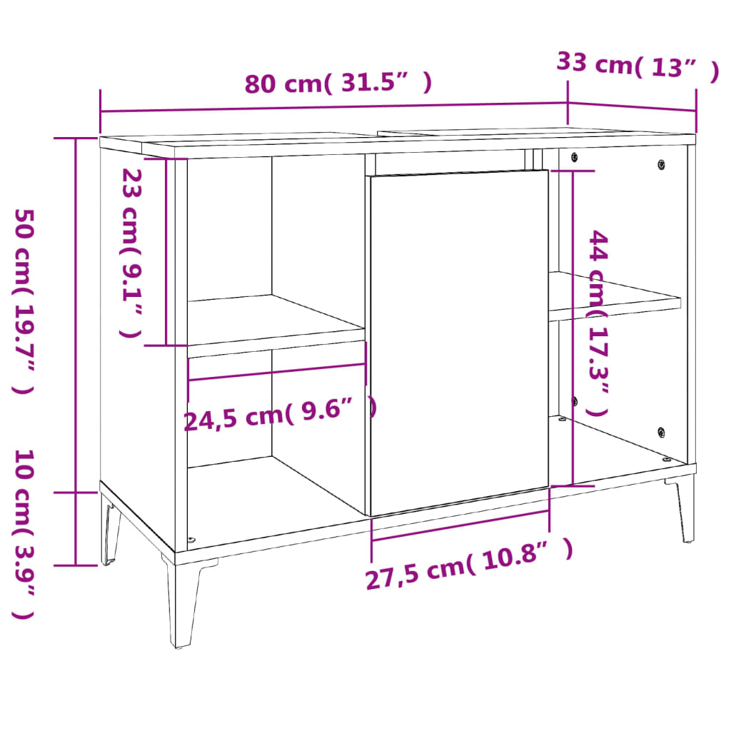 vidaXL Sink Cabinet Grey Sonoma 80x33x60 cm Engineered Wood