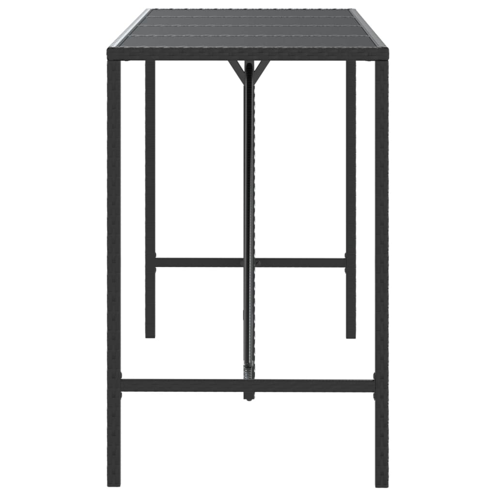 vidaXL Bar Table with Glass Top Black 180x70x110 cm Poly Rattan