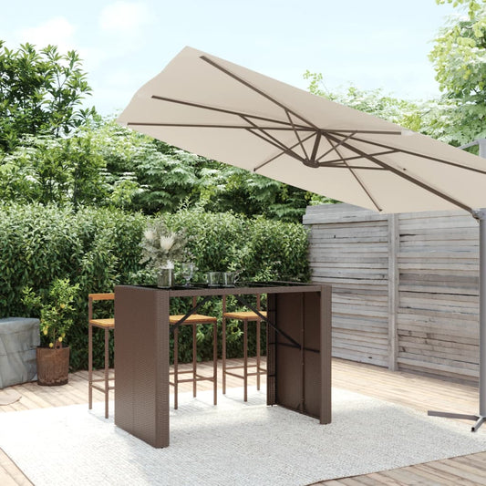 Bar Table with Glass Top Brown 145x80x110 cm Poly Rattan