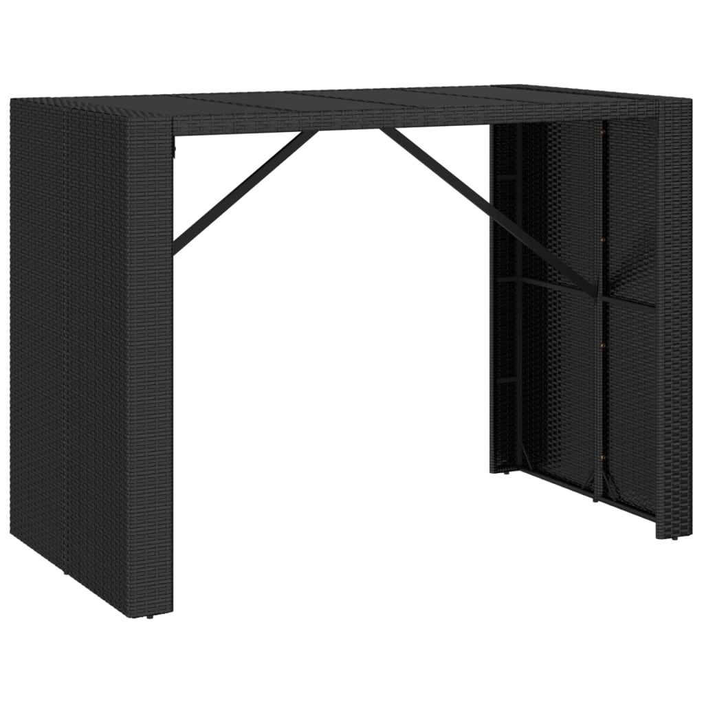 vidaXL Bar Table with Glass Top Black 145x80x110 cm Poly Rattan