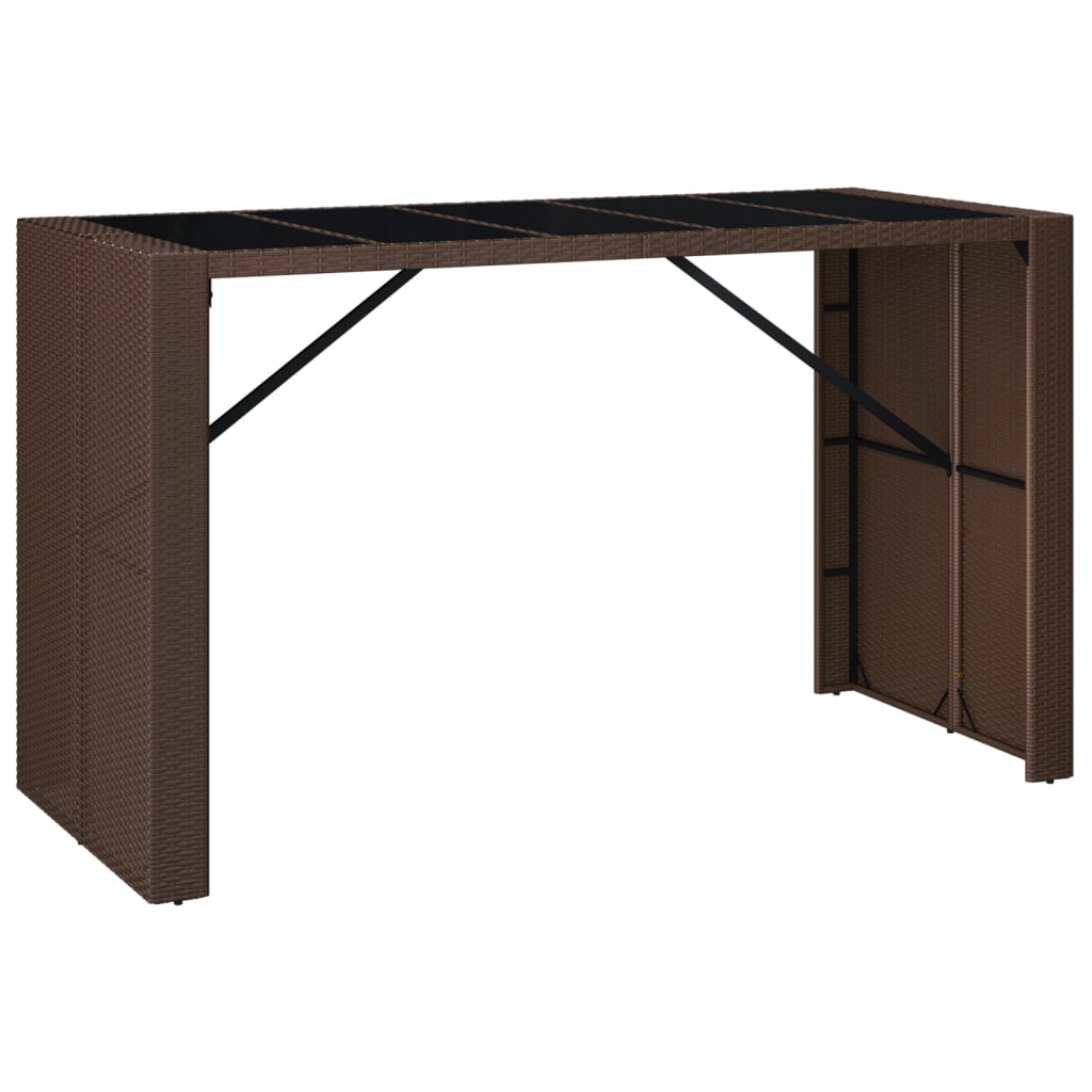 vidaXL Bar Table with Glass Top Brown 185x80x110 cm Poly Rattan