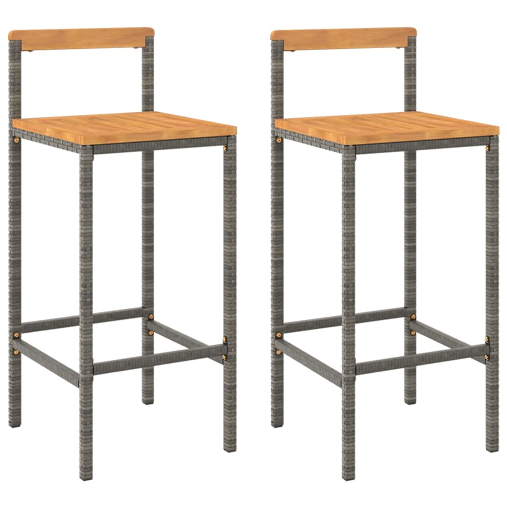 vidaXL Bar Stools 2 pcs Grey Poly Rattan and Solid Wood Acacia