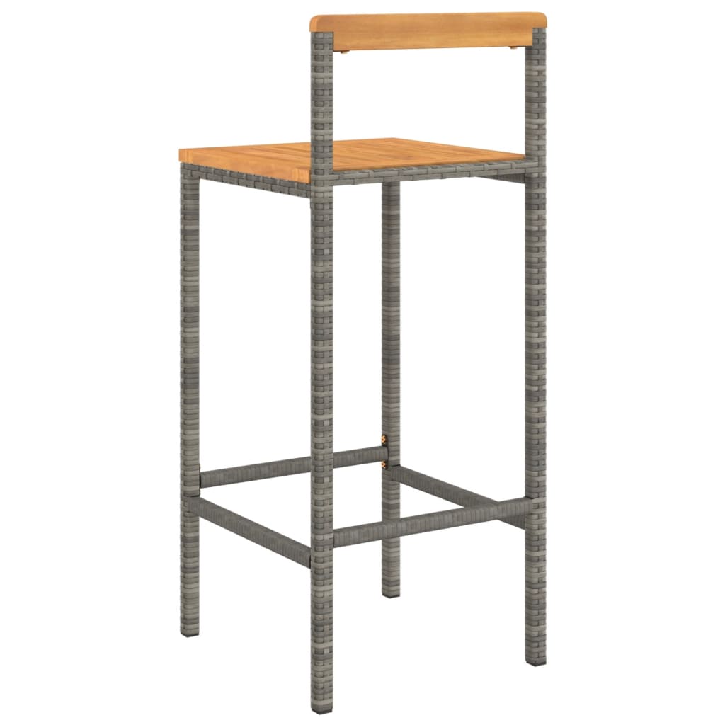 vidaXL Bar Stools 2 pcs Grey Poly Rattan and Solid Wood Acacia