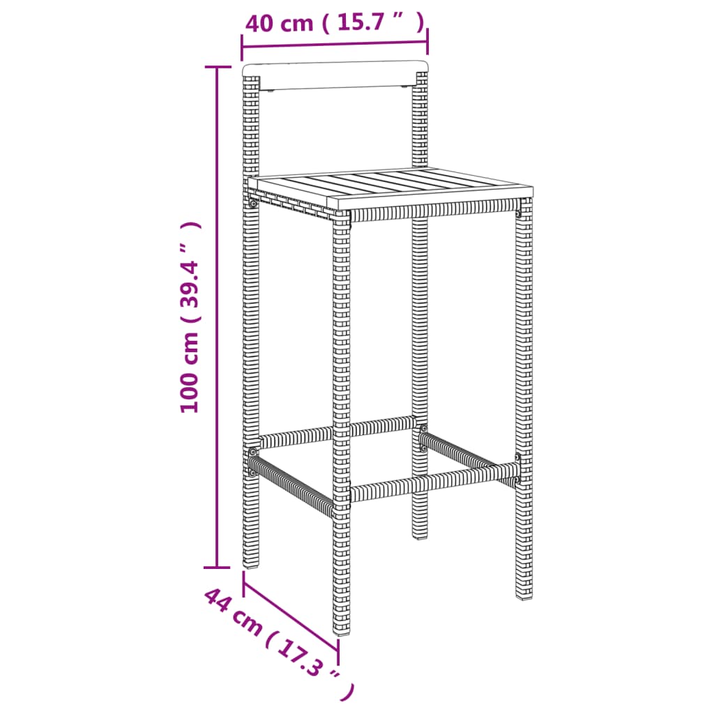 vidaXL Bar Stools 2 pcs Grey Poly Rattan and Solid Wood Acacia