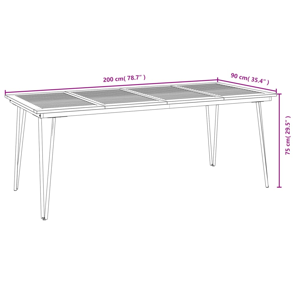 Garden Table with Hairpin Legs 200x90x75 cm Solid Wood Acacia