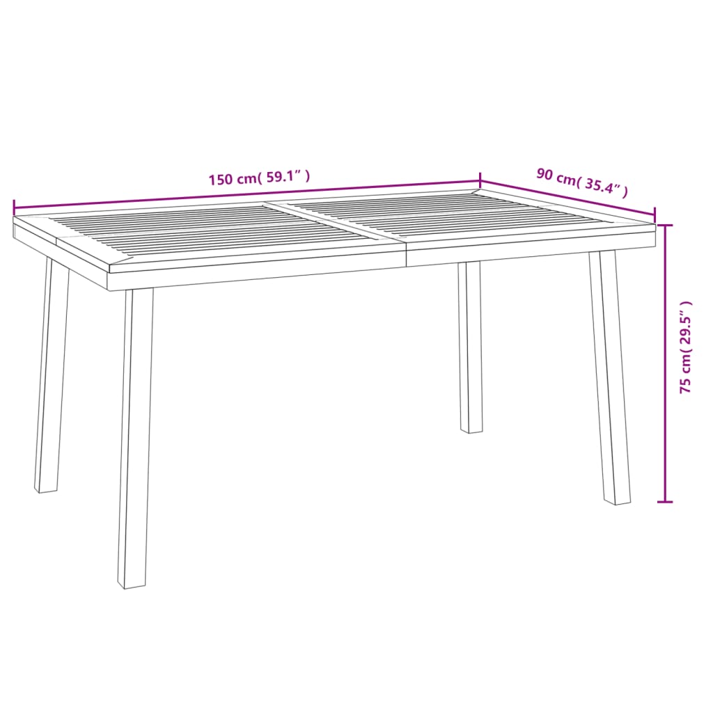 vidaXL Garden Table 150x90x75 cm Solid Wood Acacia