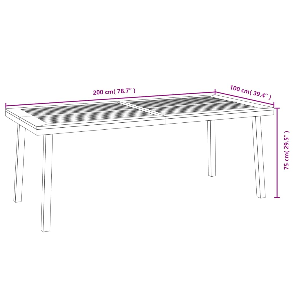 vidaXL Garden Table 200x100x75 cm Solid Wood Acacia