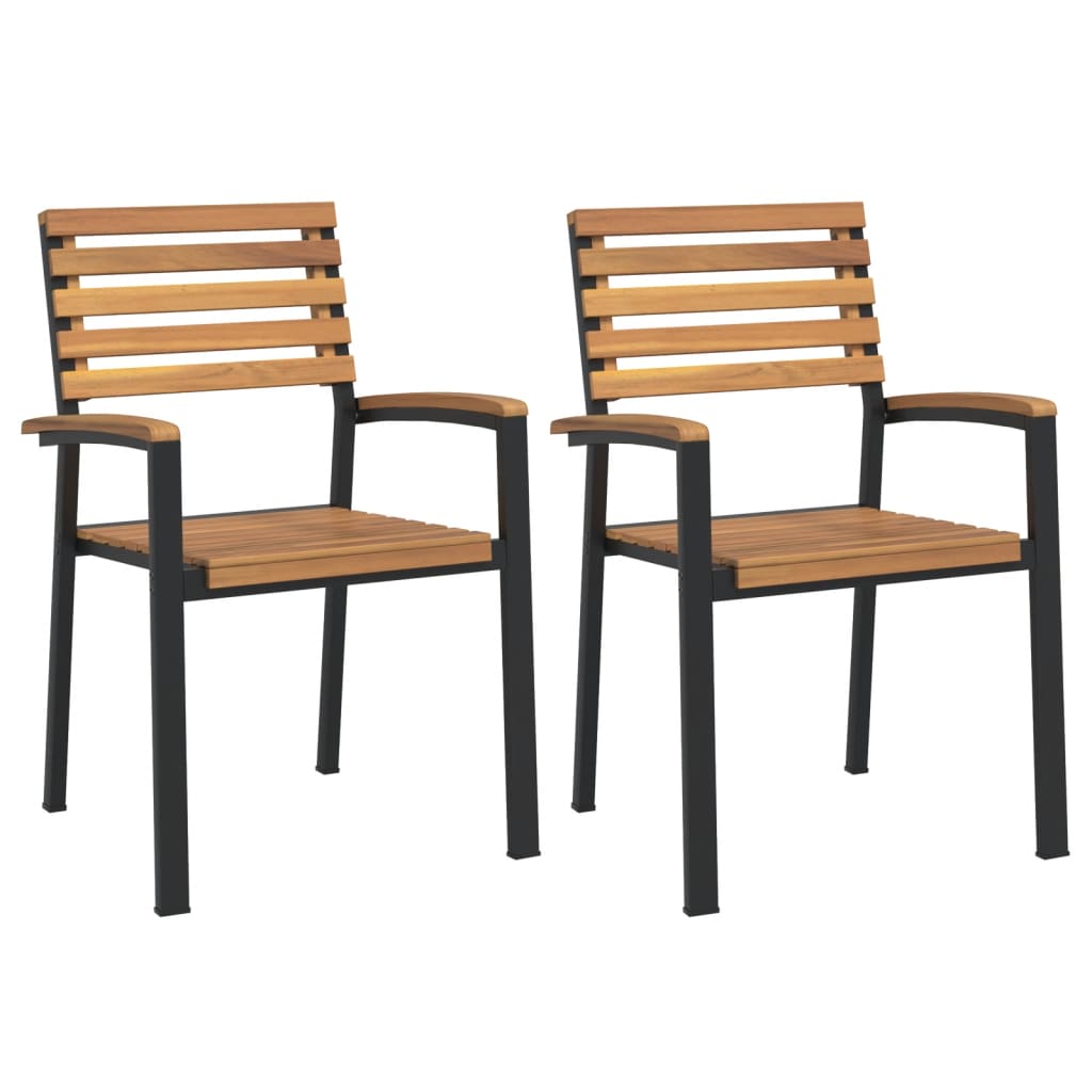 Stackable Garden Chair |  Set of 2 | Natural wood and black metal