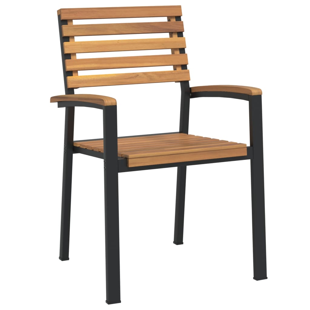 Stackable Garden Chair |  Set of 2 | Natural wood and black metal