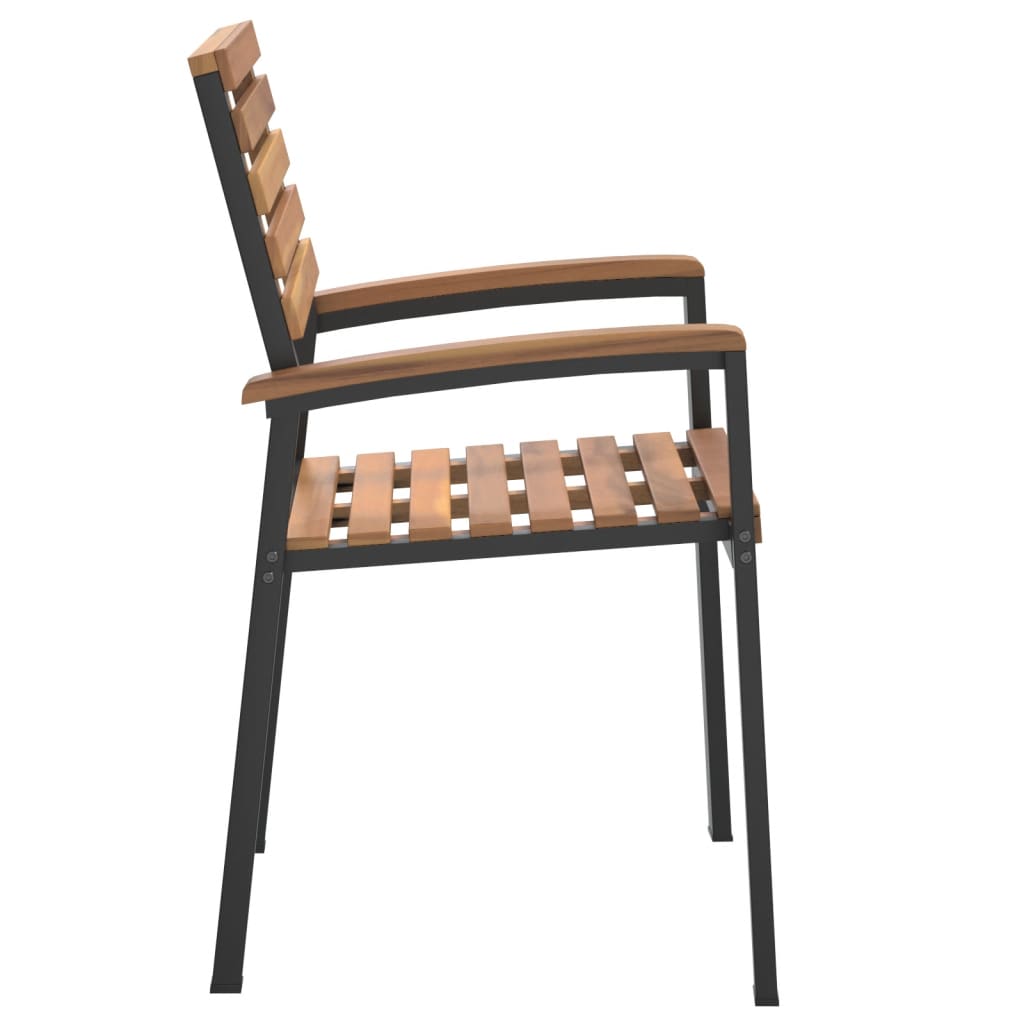 Stackable Garden Chair |  Set of 2 | Natural wood and black metal