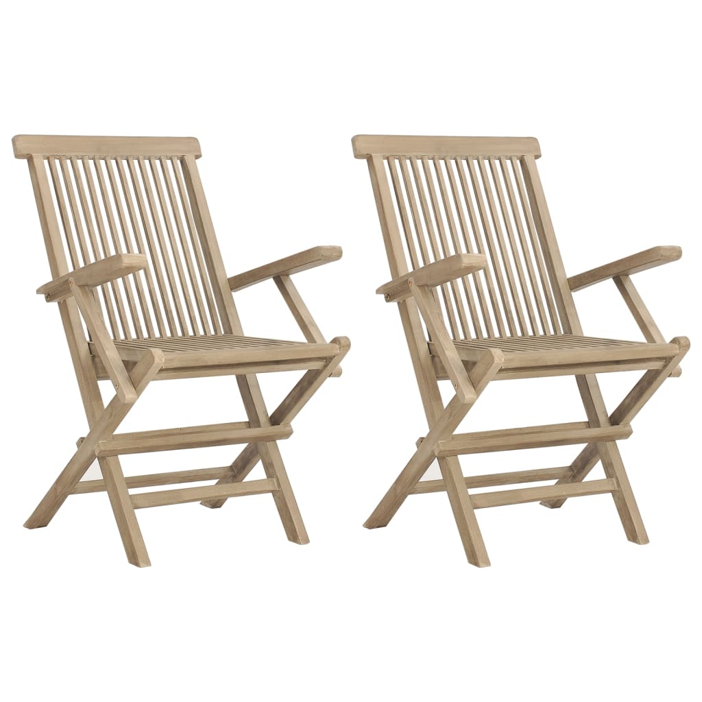 Folding Garden Chair | Set of 2 | Grey | Solid teak wood | Adjustable
