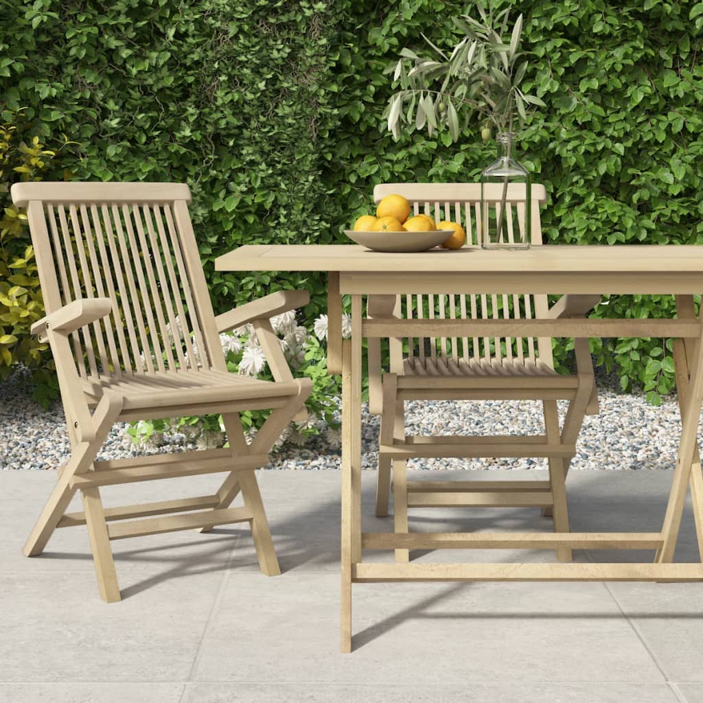 Folding Garden Chair | Set of 2 | Grey | Solid teak wood | Adjustable