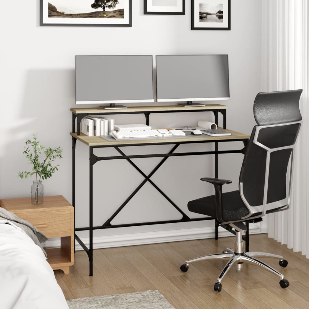 vidaXL Desk Sonoma Oak 100x50x90 cm Engineered Wood and Iron