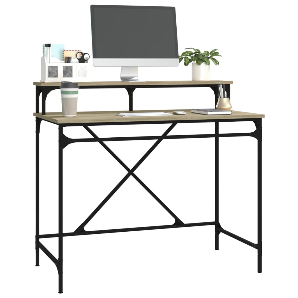 vidaXL Desk Sonoma Oak 100x50x90 cm Engineered Wood and Iron