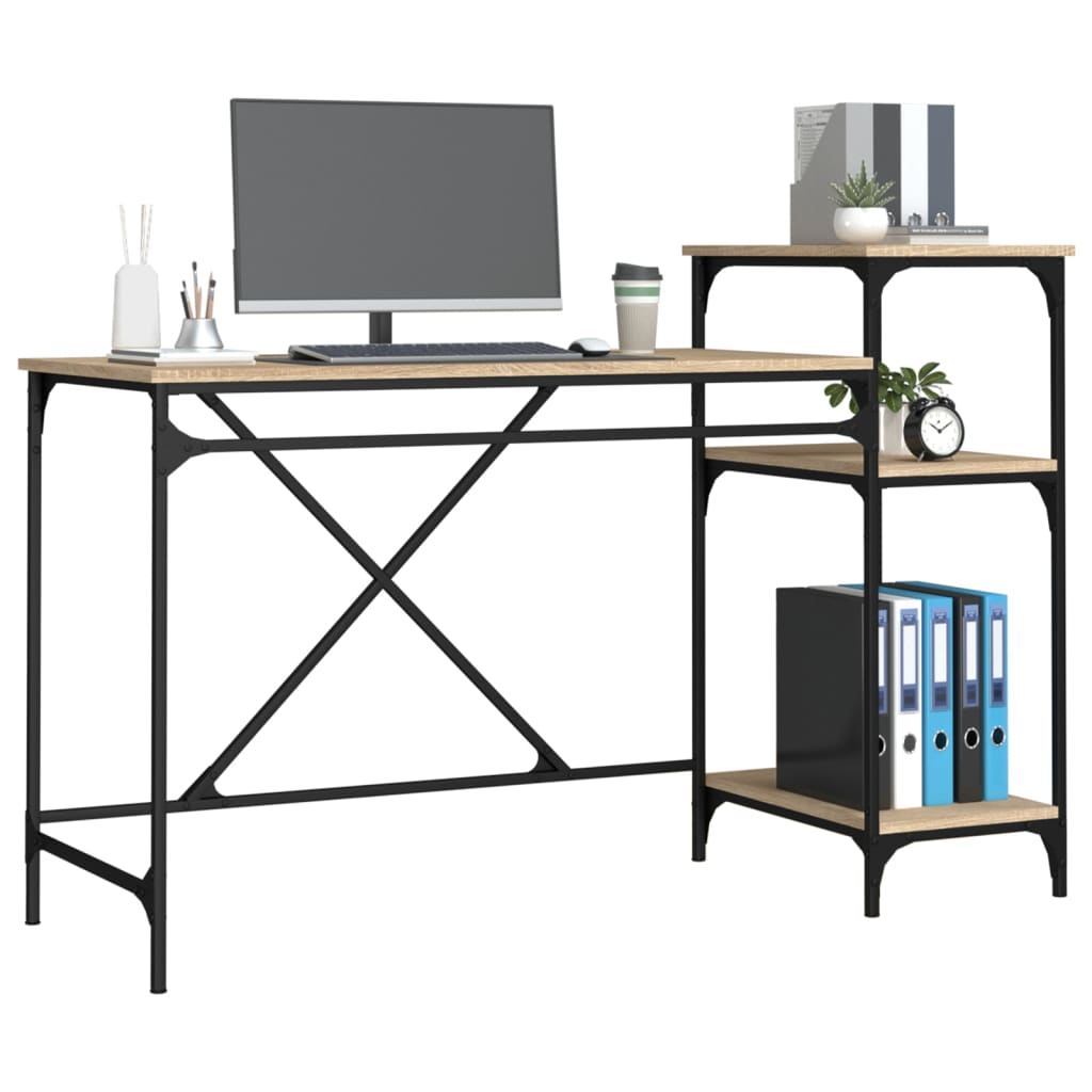 vidaXL Desk with Shelves Sonoma Oak 135x50x90 cm Engineered Wood&Iron