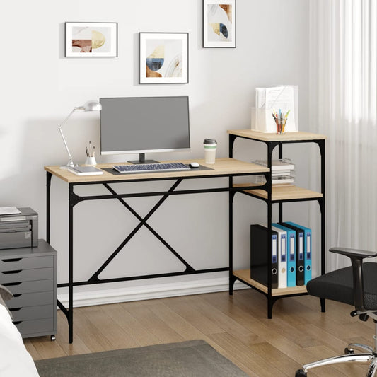 vidaXL Desk with Shelves Sonoma Oak 135x50x90 cm Engineered Wood&Iron