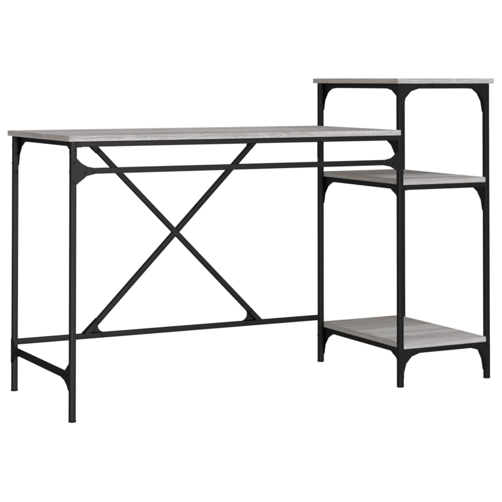 vidaXL Desk with Shelves Grey Sonoma 135x50x90 cm Engineered Wood&Iron
