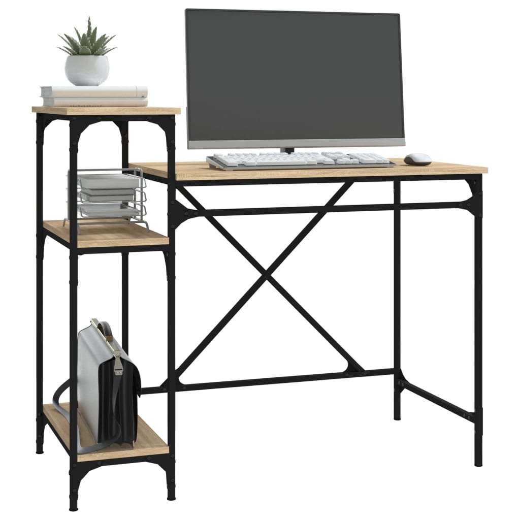 vidaXL Desk with Shelves Sonoma Oak 105x50x90 cm Engineered Wood&Iron