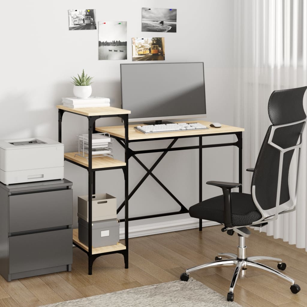 vidaXL Desk with Shelves Sonoma Oak 105x50x90 cm Engineered Wood&Iron