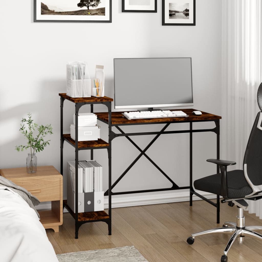 Desk with Shelves Smoked Oak 105x50x90 cm Engineered Wood&Iron