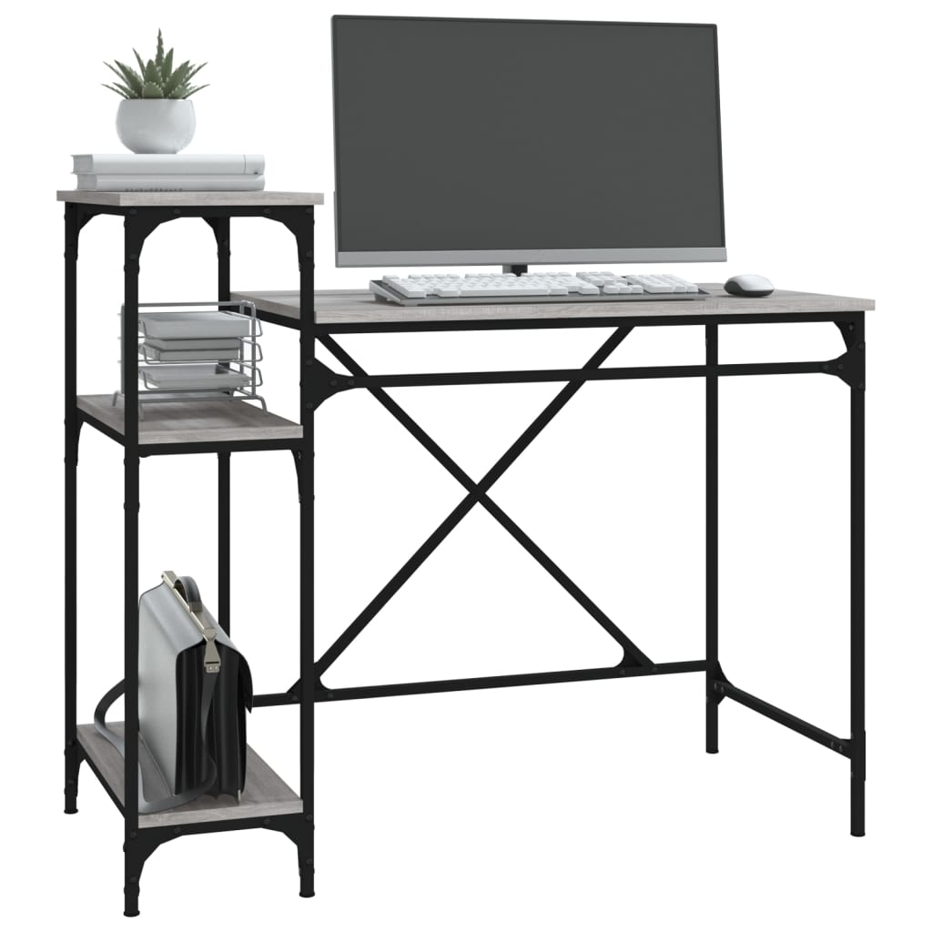 vidaXL Desk with Shelves Grey Sonoma 105x50x90 cm Engineered Wood&Iron