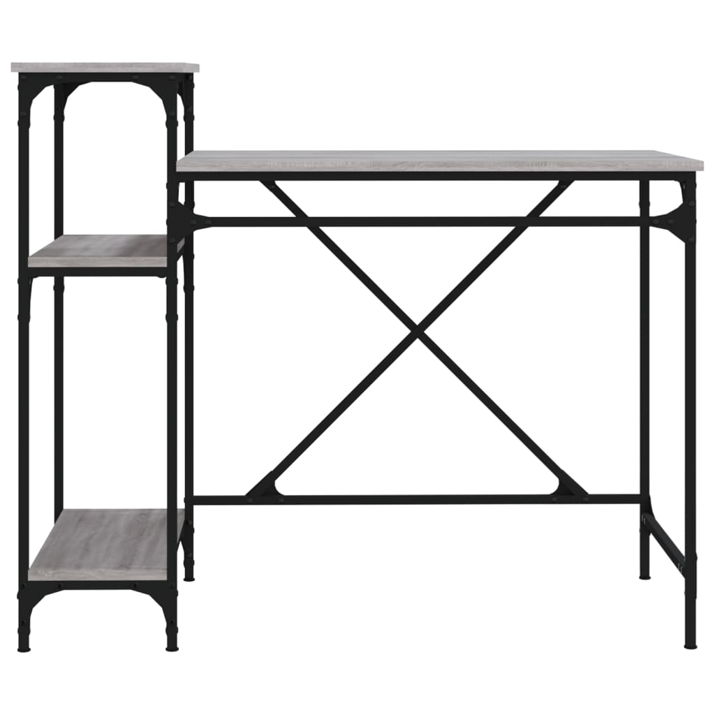 vidaXL Desk with Shelves Grey Sonoma 105x50x90 cm Engineered Wood&Iron