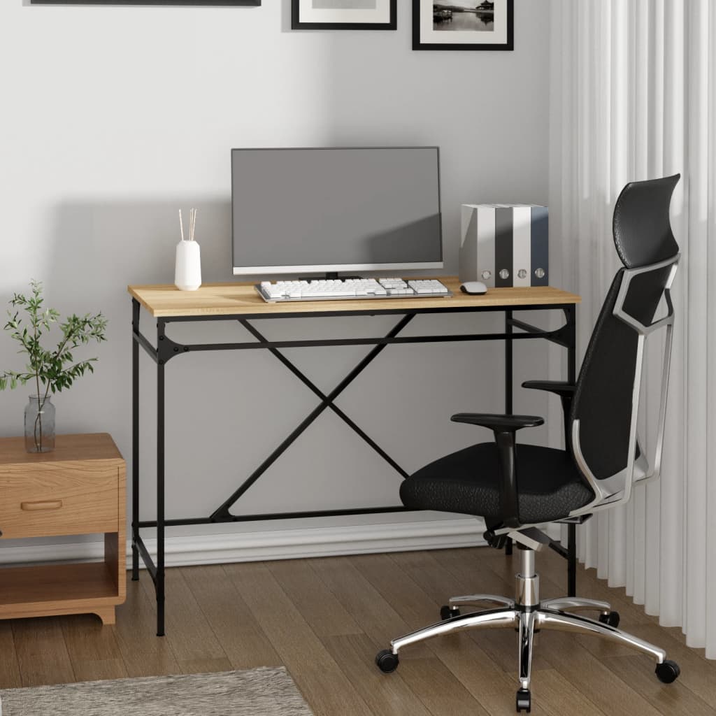 vidaXL Desk Sonoma Oak 100x50x75 cm Engineered Wood and Iron