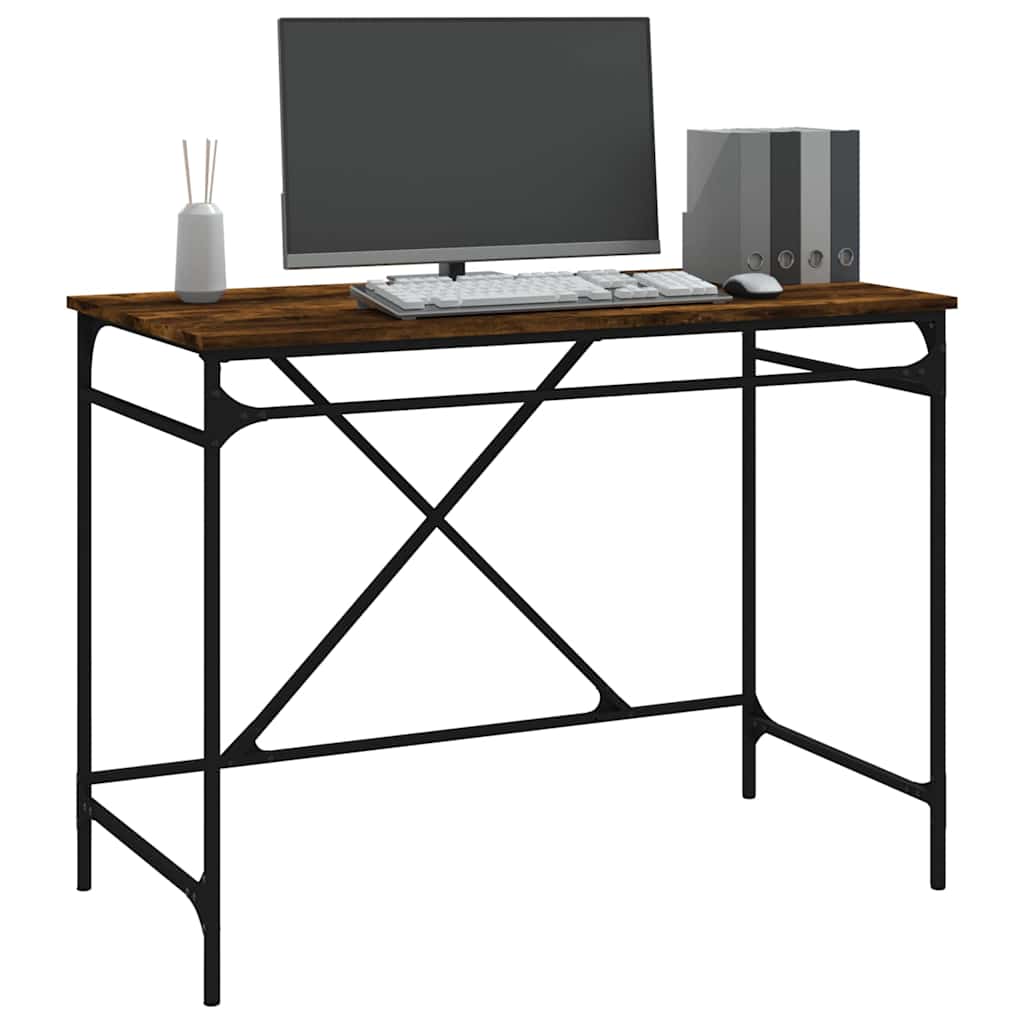 vidaXL Desk Smoked Oak 100x50x75 cm Engineered Wood and Iron